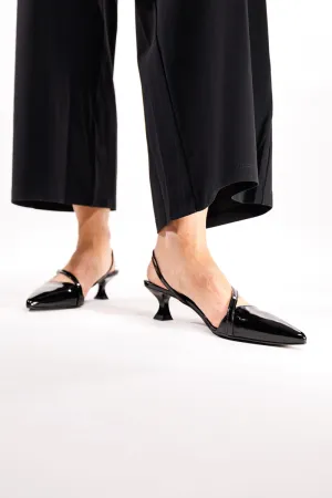 KMB Sort spiss skinnlakk med slingback og liten hel