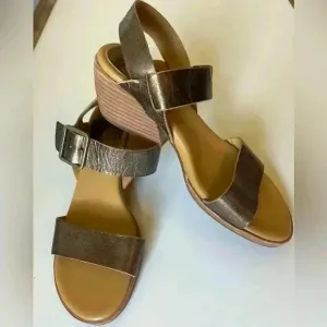 Kork-ease Speke metallic bronze buckle strap block heel sandal open toe wedge