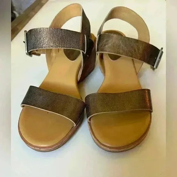 Kork-ease Speke metallic bronze buckle strap block heel sandal open toe wedge