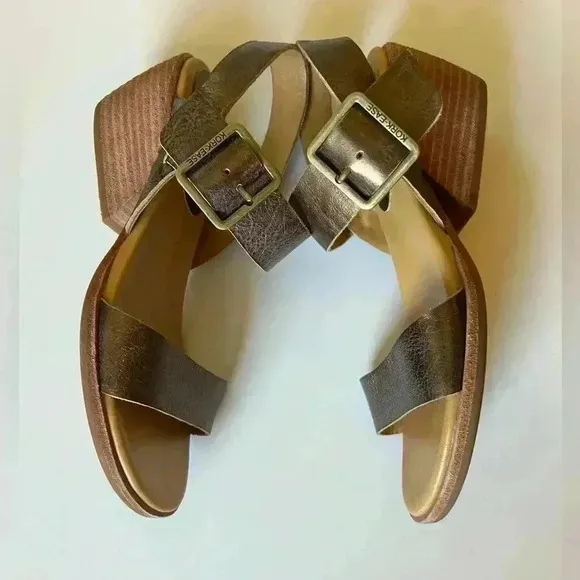 Kork-ease Speke metallic bronze buckle strap block heel sandal open toe wedge