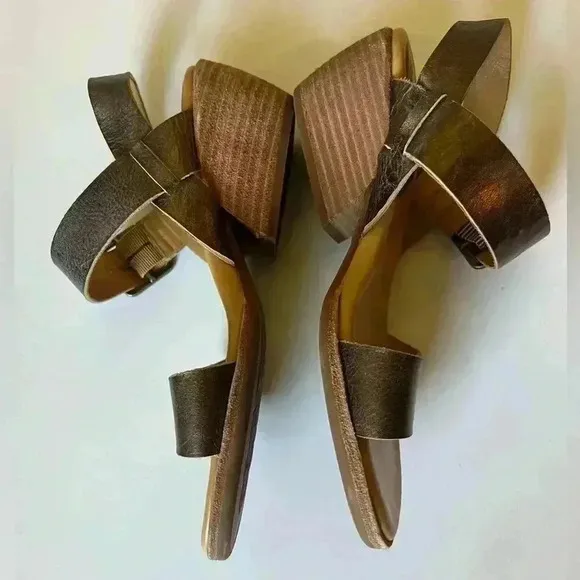 Kork-ease Speke metallic bronze buckle strap block heel sandal open toe wedge