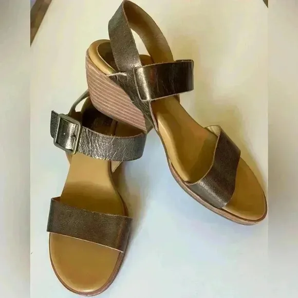 Kork-ease Speke metallic bronze buckle strap block heel sandal open toe wedge