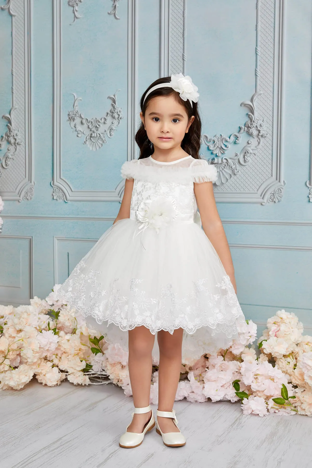 Lace High-Low Baby Dress  in Size 6-18 Months/Ivory