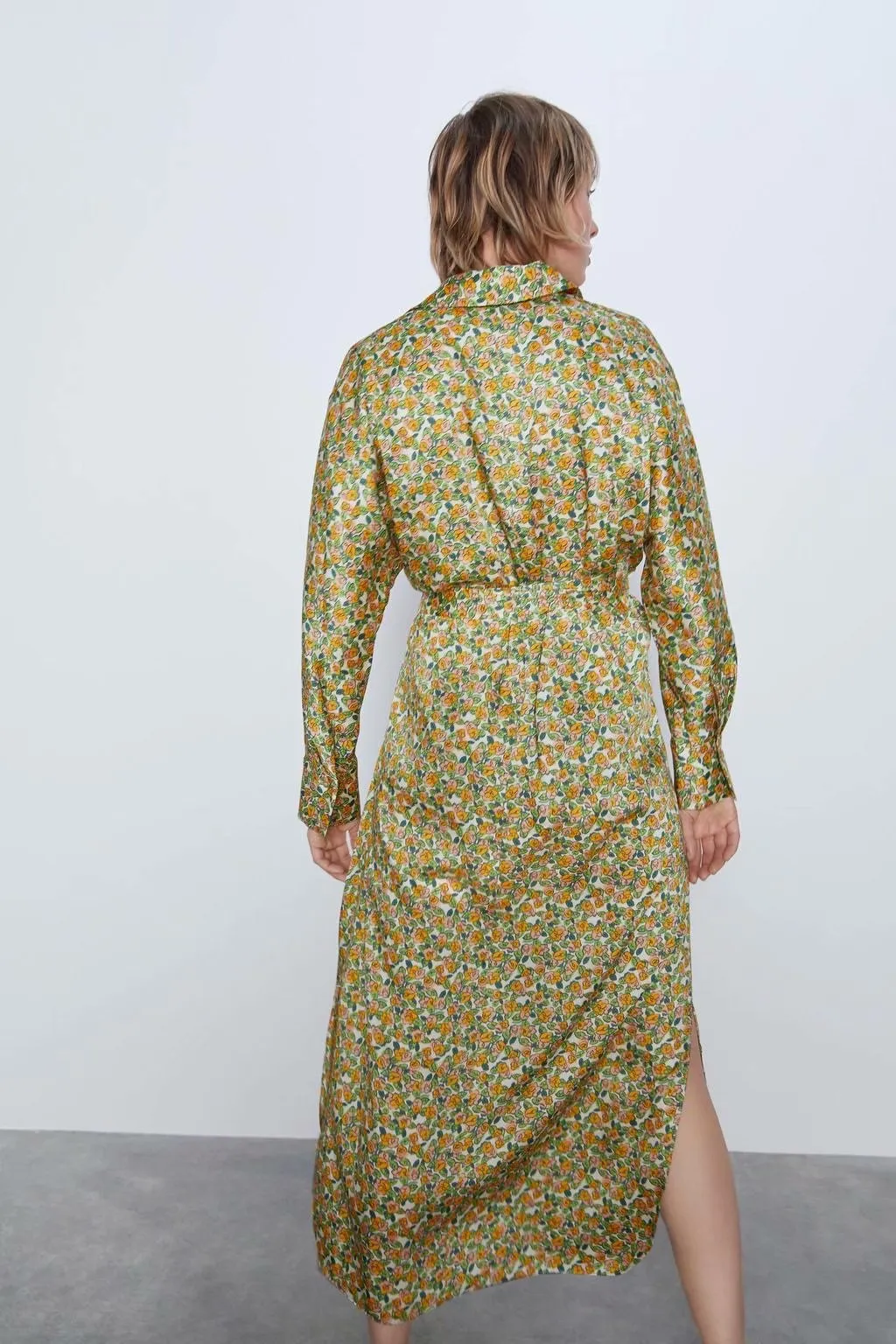 Lace-up Floral Printed Shirt Midi Dress
