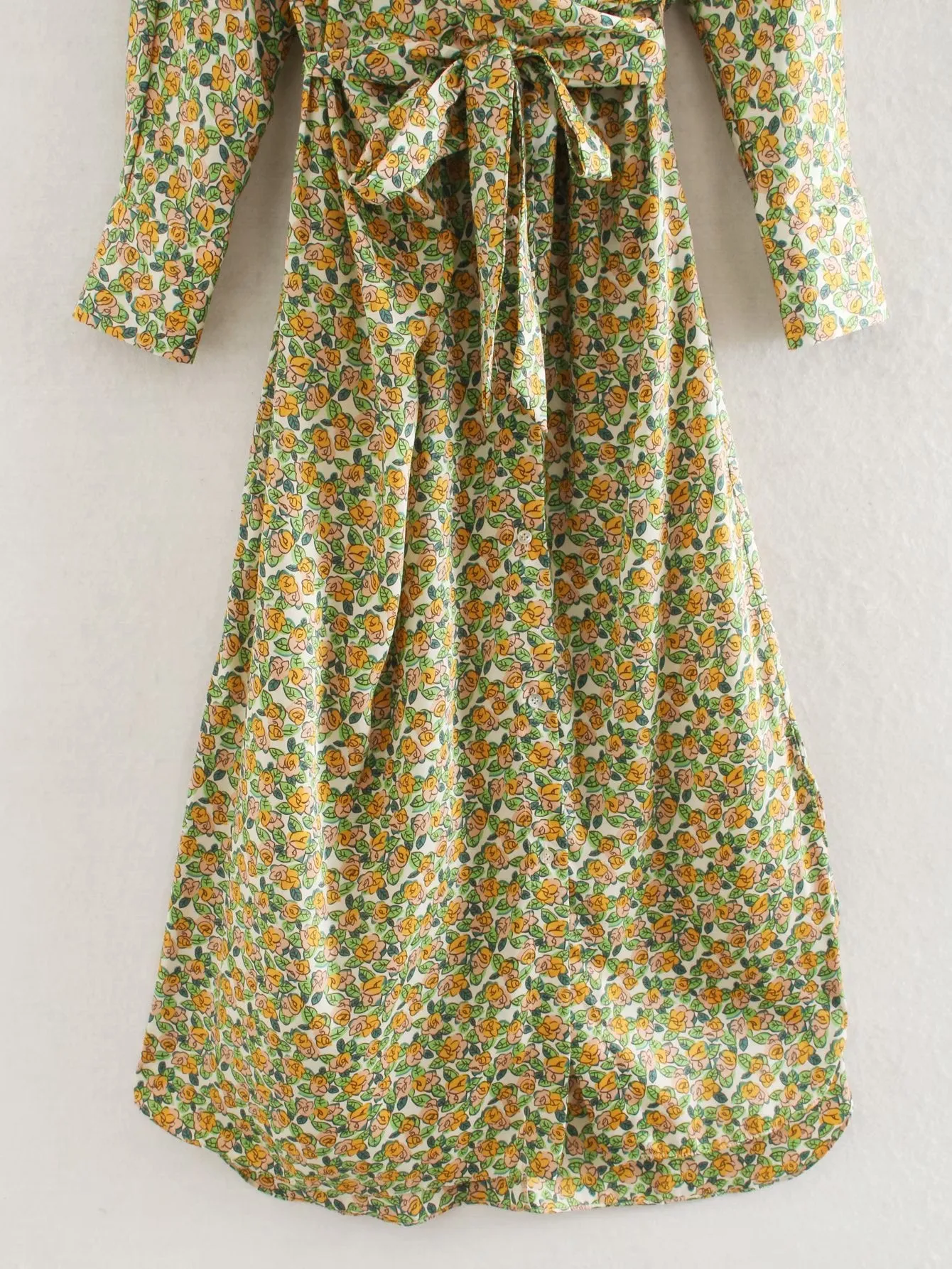 Lace-up Floral Printed Shirt Midi Dress