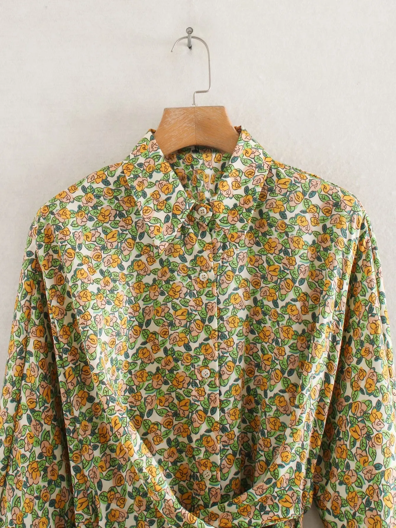 Lace-up Floral Printed Shirt Midi Dress