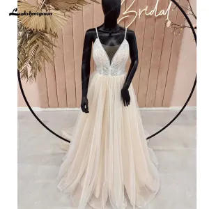 Lakshmigown Summer Boho Lace Spaghetti Strap Wedding Dress V Neck Backless Unlined Bodice Bhemian Bridal Gown Vestidos De Novia