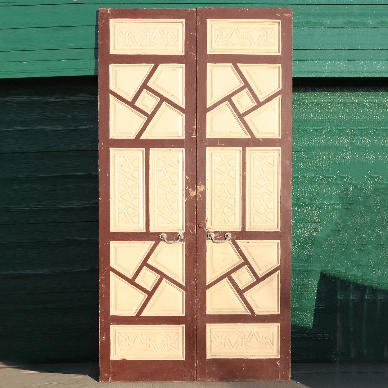 Large Moorish Painted Pine Paneled Double Door