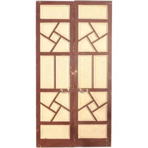 Large Moorish Painted Pine Paneled Double Door