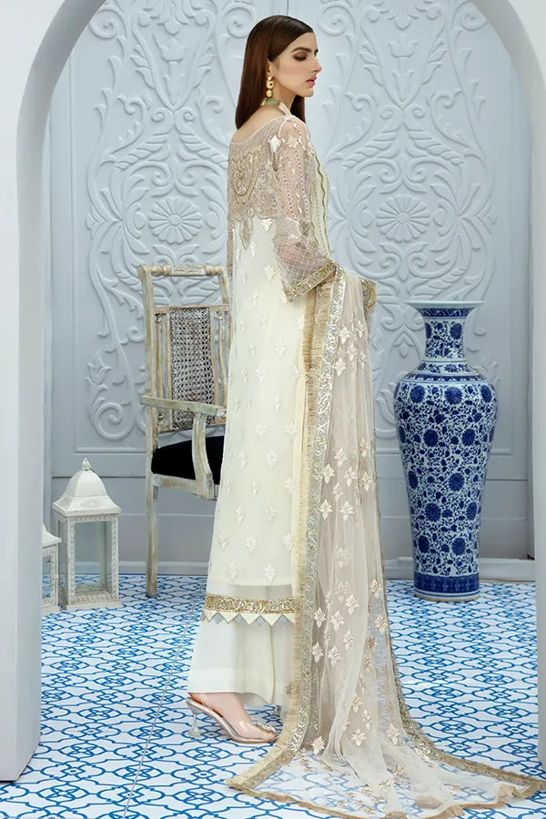 Latest Pakistani Long Dress In Classy Ivory Colour 2020 # CA110
