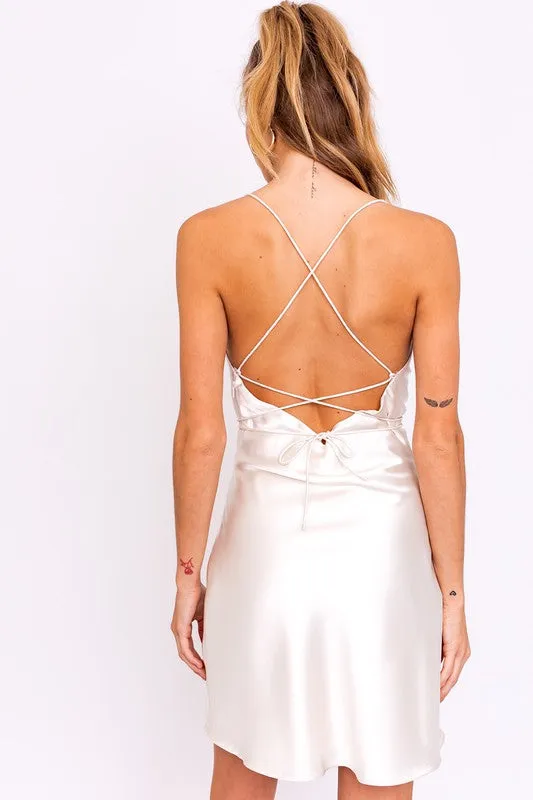 LE LIS Cowl Neck Criss-Cross Strap Slip Dress Champagne