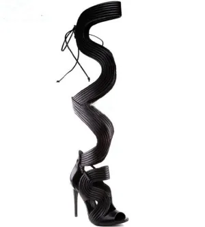 Leather Straps Cross Women Over The Knee Gladiator Sandals