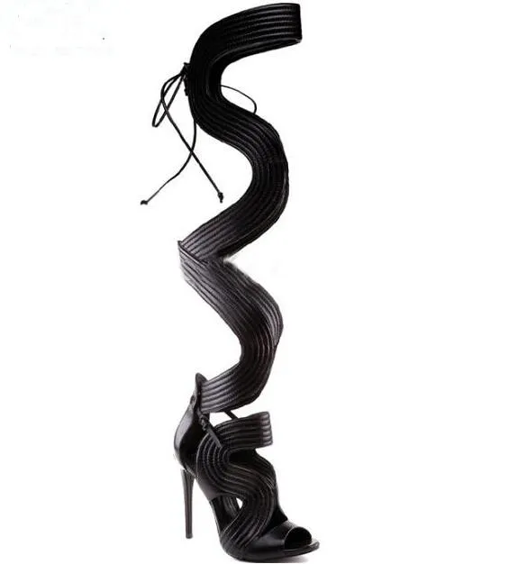 Leather Straps Cross Women Over The Knee Gladiator Sandals