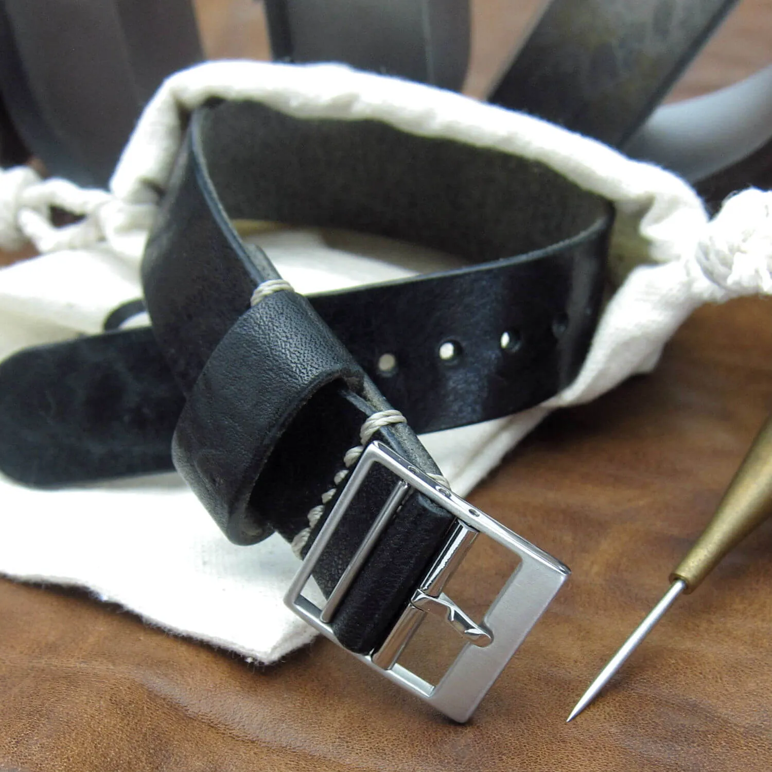 Leather Watch Strap, Classic RAF II Vintage NERO (Black)