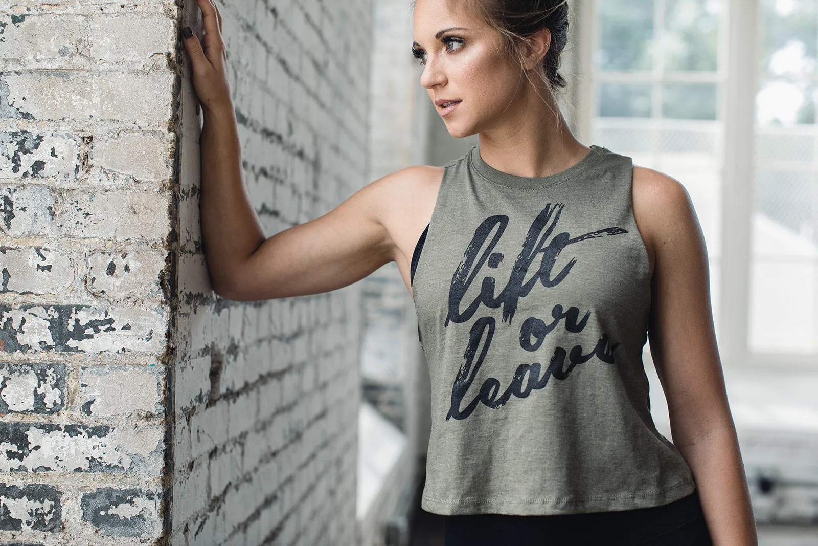 Lift or Leave Crop Tank – Heather Olive