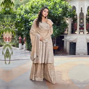Light Beige Embroidered Anarkali Palazzo Set