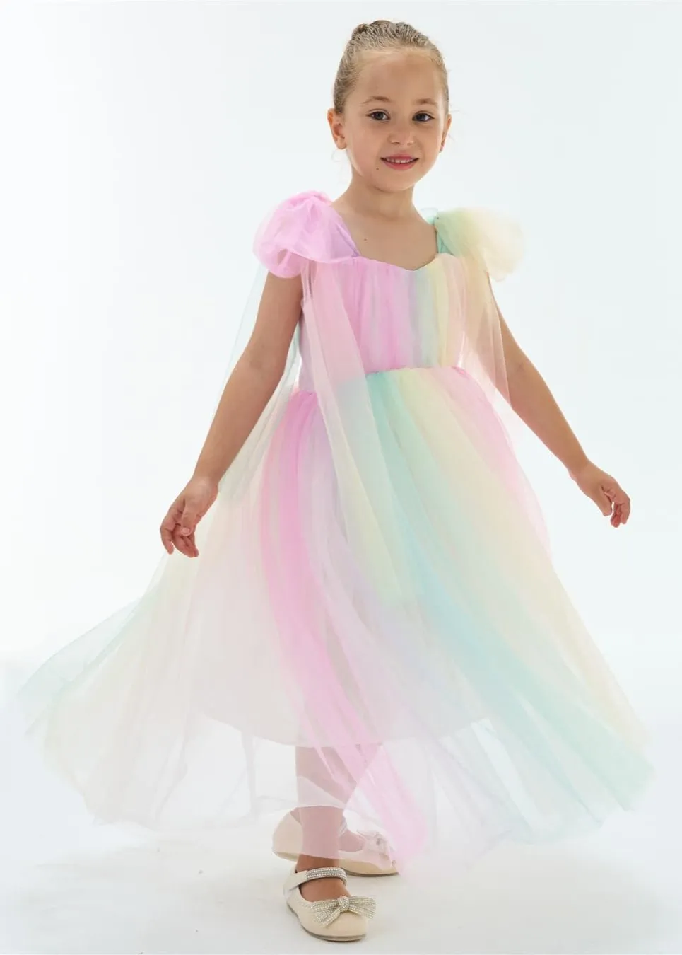 Lily Adjustable Strap Girl Dress in Rainbow