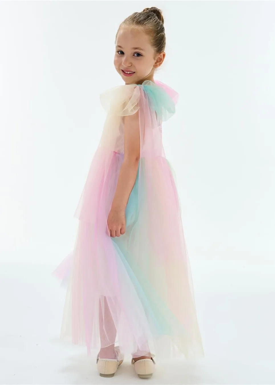 Lily Adjustable Strap Girl Dress in Rainbow