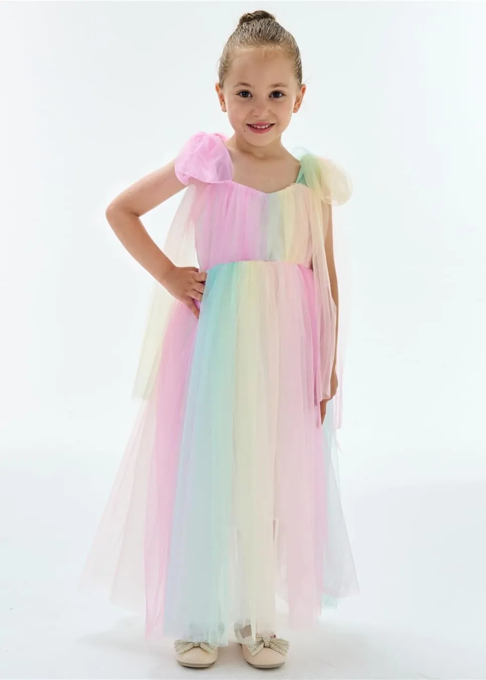 Lily Adjustable Strap Girl Dress in Rainbow