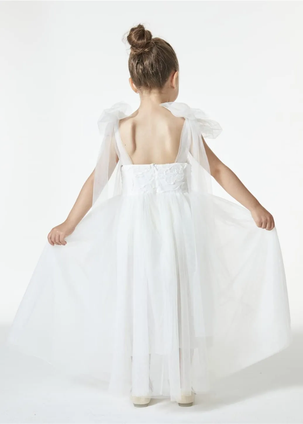 Lily Adjustable Strap Girl Dress in White