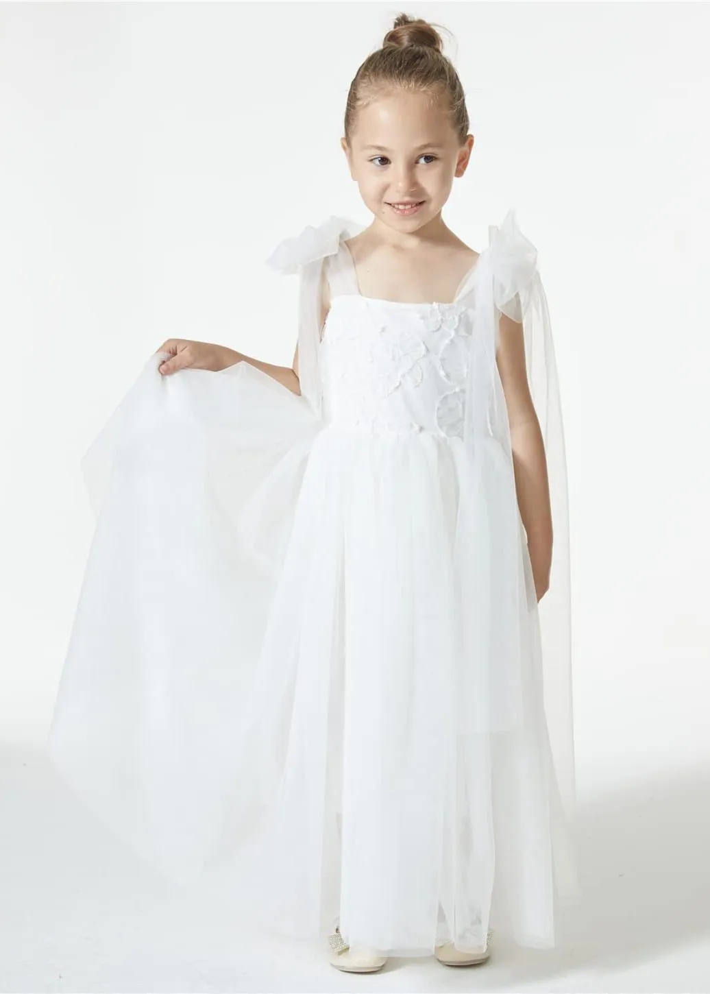 Lily Adjustable Strap Girl Dress in White