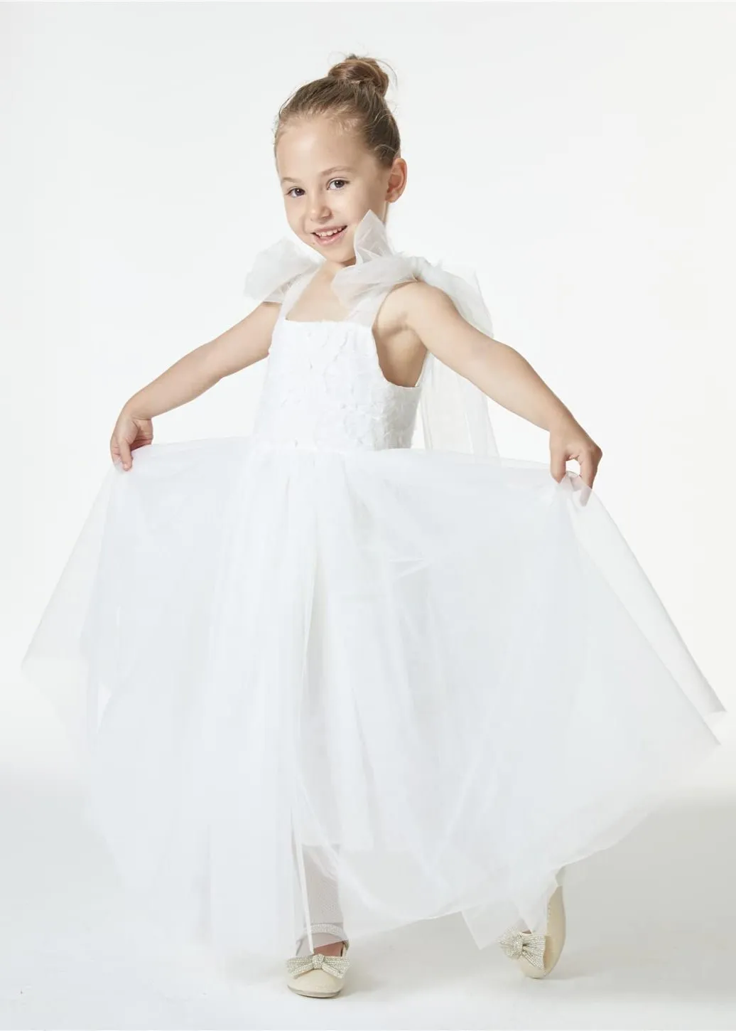 Lily Adjustable Strap Girl Dress in White