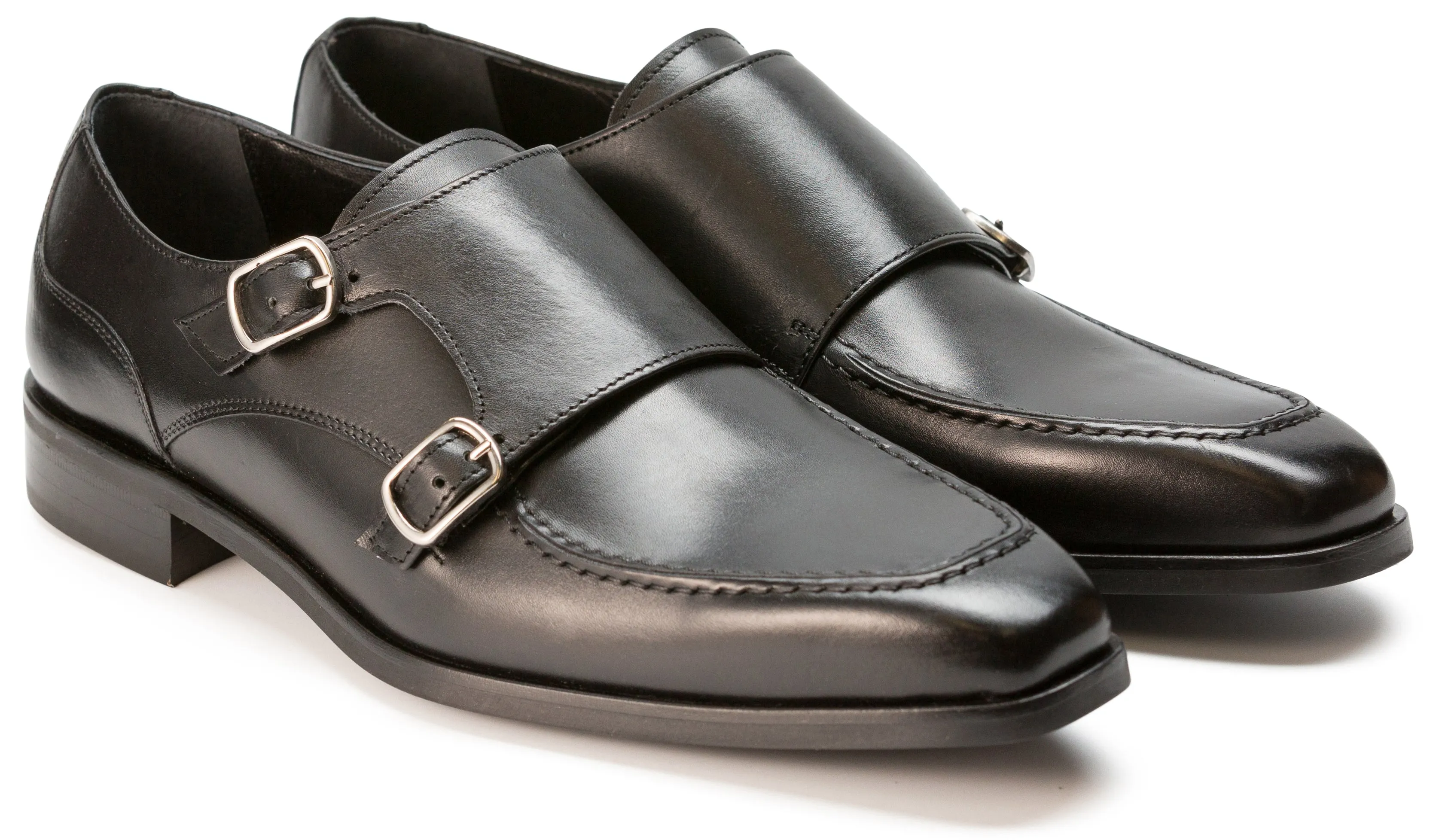Luciana Men's Black Leather Monk Strap Apron Toe 21052