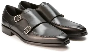 Luciana Men's Black Leather Monk Strap Apron Toe 21052
