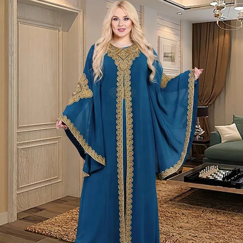 Luxury Traditional Gold Embroidery Loose Abaya