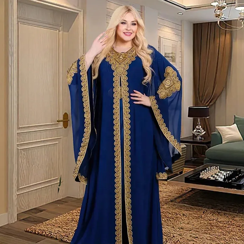 Luxury Traditional Gold Embroidery Loose Abaya