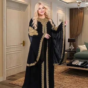 Luxury Traditional Gold Embroidery Loose Abaya