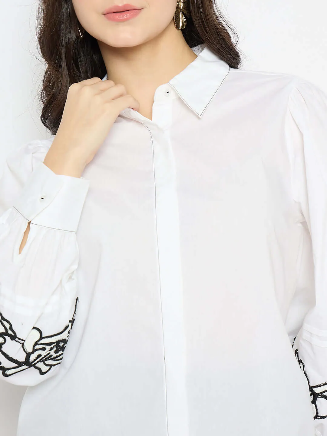 Madame Dori Embroidered White Cotton Shirt