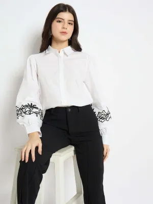Madame Dori Embroidered White Cotton Shirt