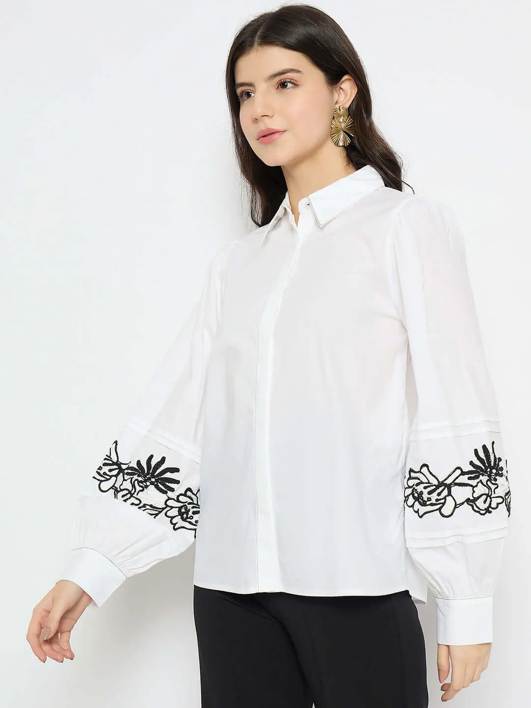 Madame Dori Embroidered White Cotton Shirt