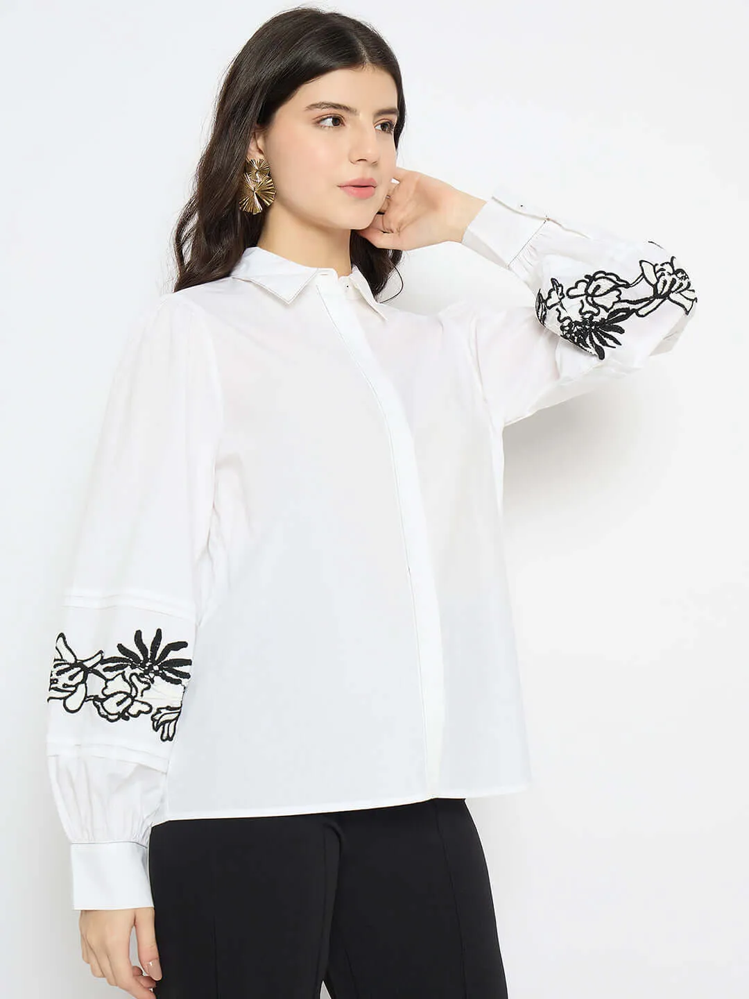 Madame Dori Embroidered White Cotton Shirt