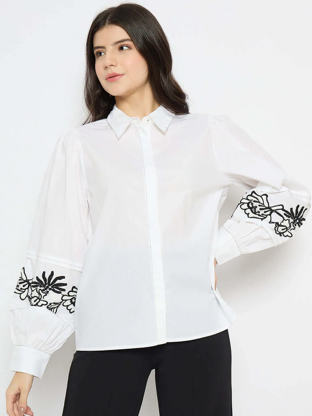 Madame Dori Embroidered White Cotton Shirt