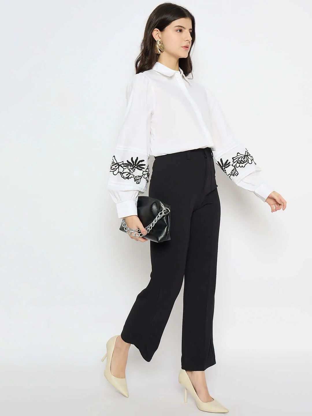Madame Dori Embroidered White Cotton Shirt
