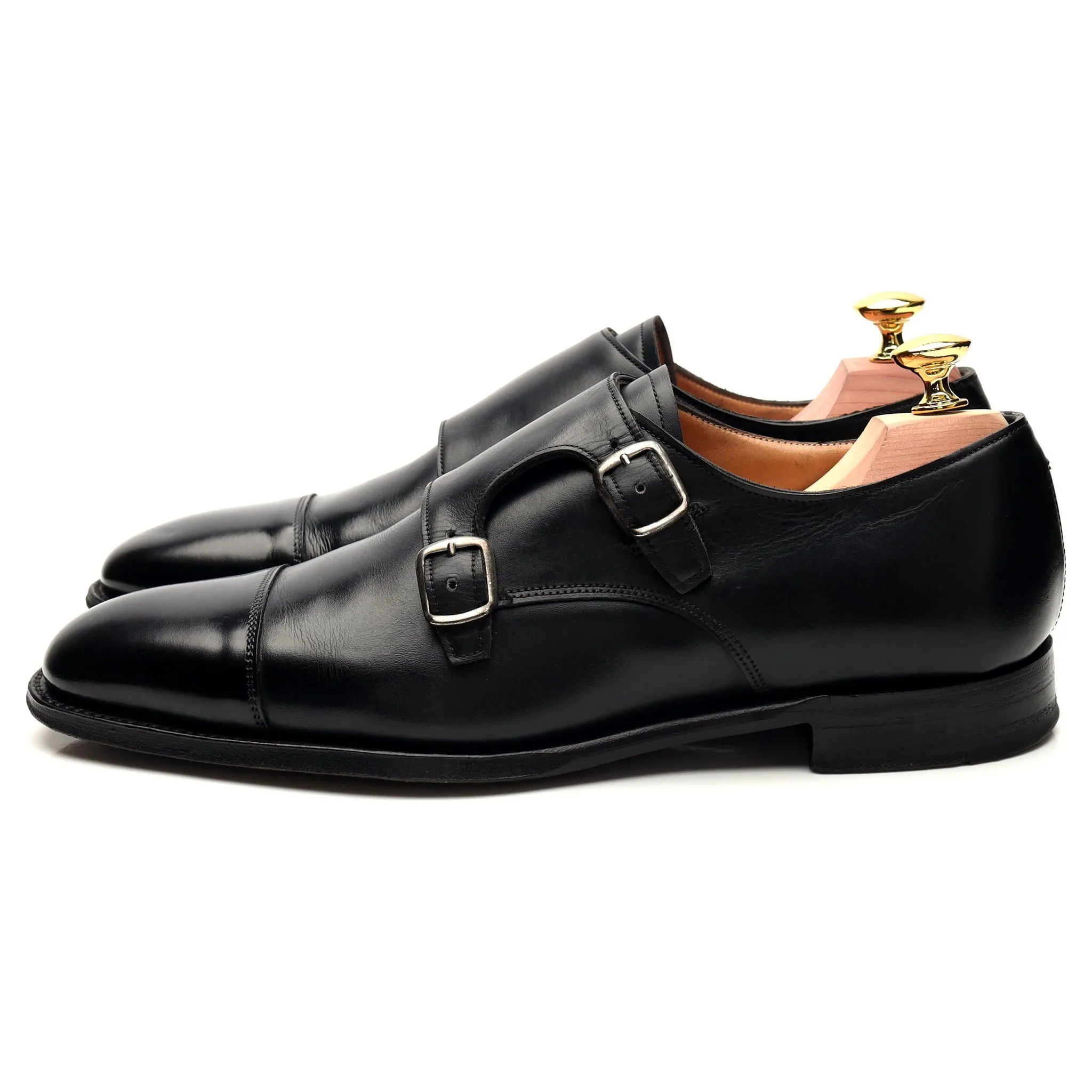 M&S Black Leather Monk Strap UK 7 F