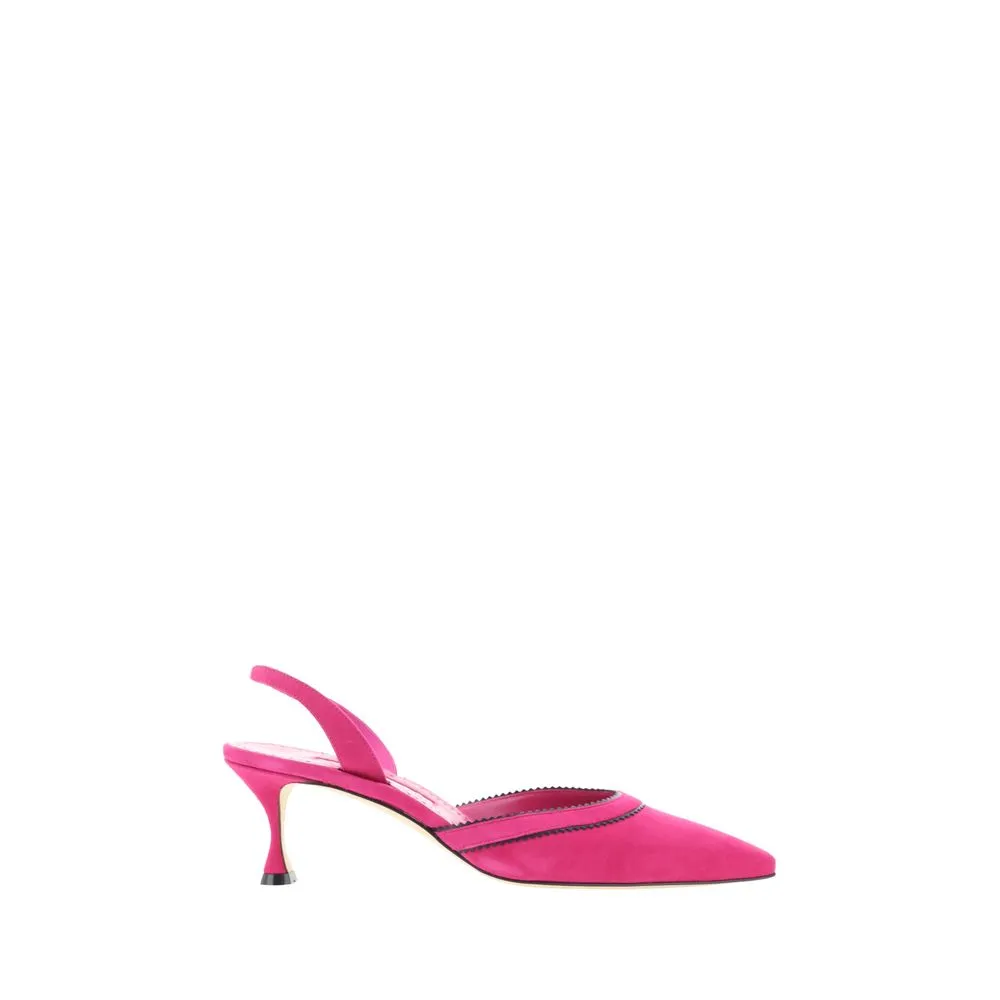 Manolo Blahnik Brontiasli Women Pink Sandals Suede Leather Slingback Shoes EU 37