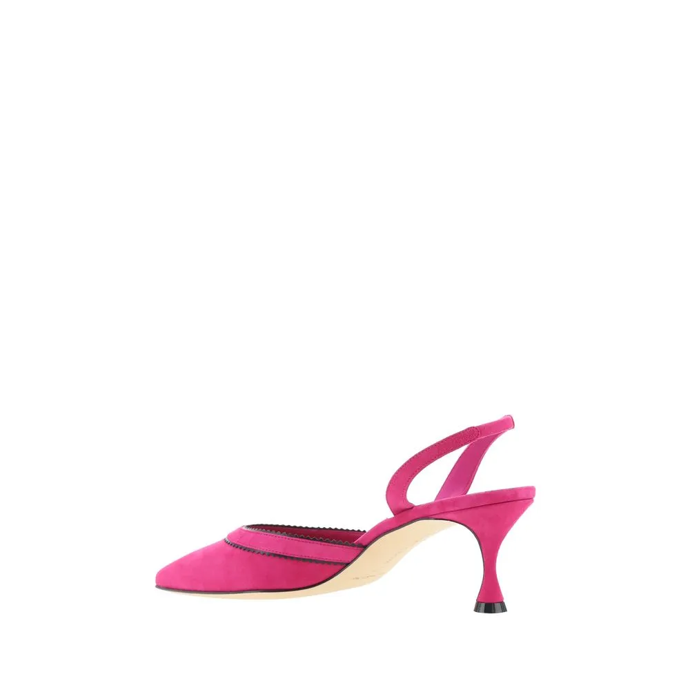 Manolo Blahnik Brontiasli Women Pink Sandals Suede Leather Slingback Shoes EU 37