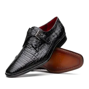Marco Di Milano Mens Black Caiman Monk Strap Shoes Rovigo
