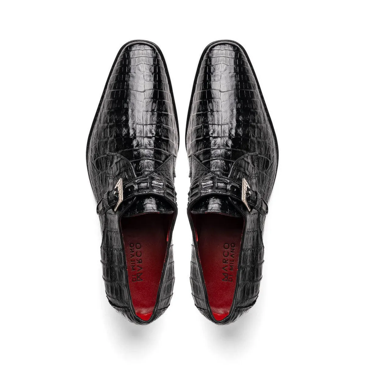 Marco Di Milano Mens Black Caiman Monk Strap Shoes Rovigo