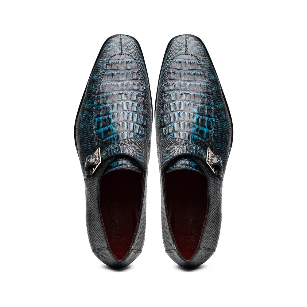 Marco Di Milano Toluca Men's Shoes Black/Blue Exotic Crocodile & Lizard Monk Strap