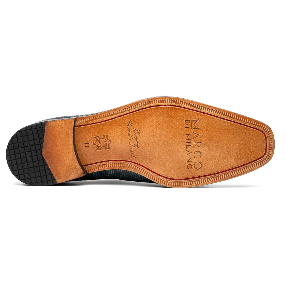 Marco Di Milano Toluca Men's Shoes Black/Blue Exotic Crocodile & Lizard Monk Strap