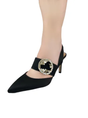 Marina Rinaldi Women's Nero Larice Satin Slingback Embellished Pumps NWB