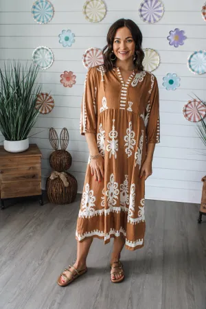 Maya Printed Midi • Sunbaked Tan
