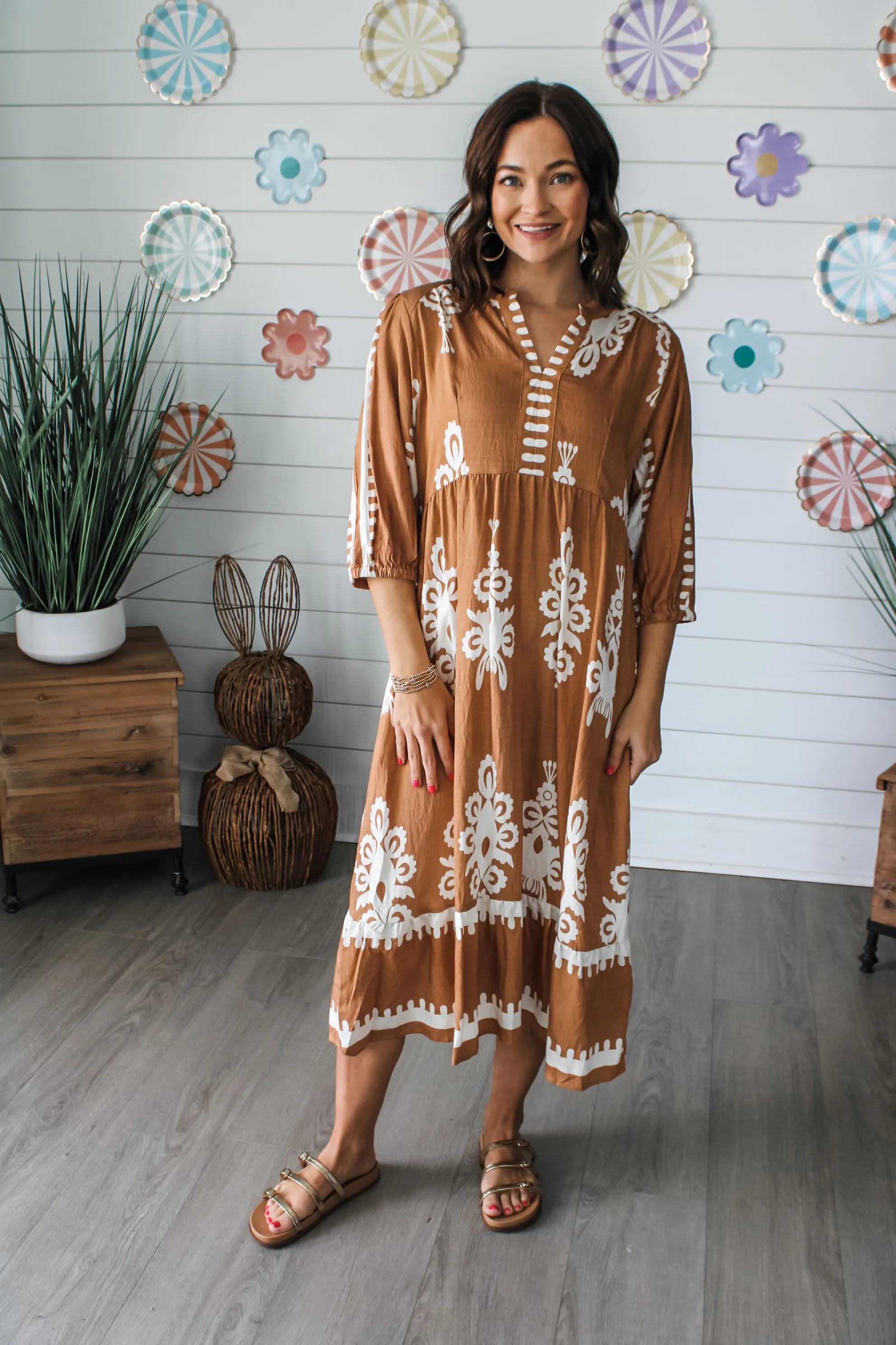 Maya Printed Midi • Sunbaked Tan