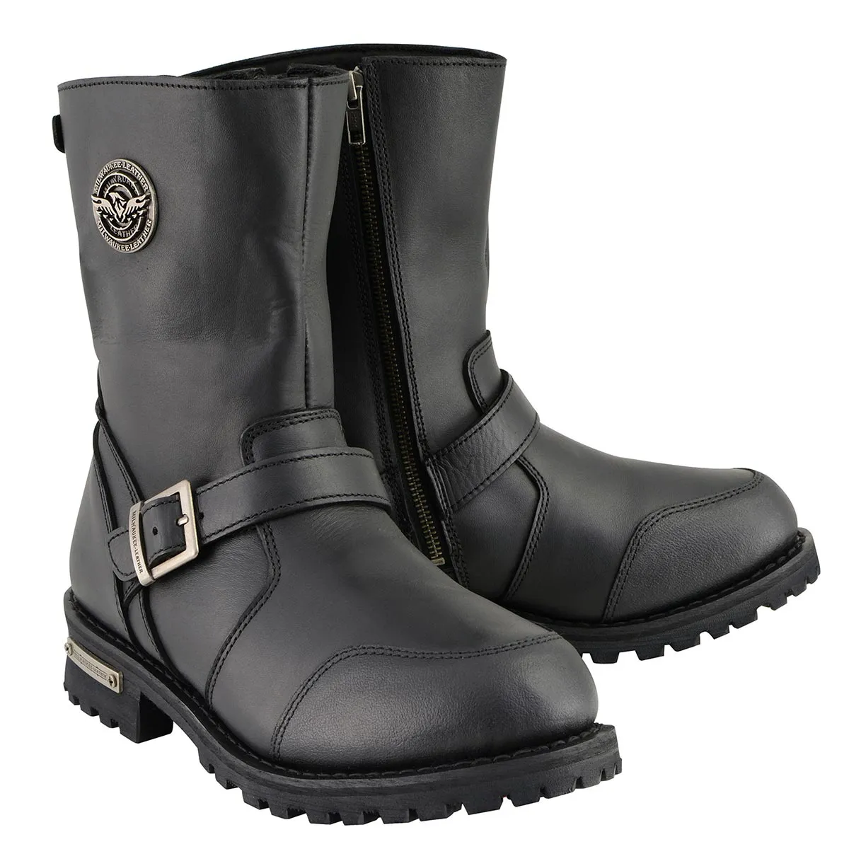 MBM9090 Men's 9-Inch Classic Black Engineer Motorcycle Boots with Gear Shift Guard