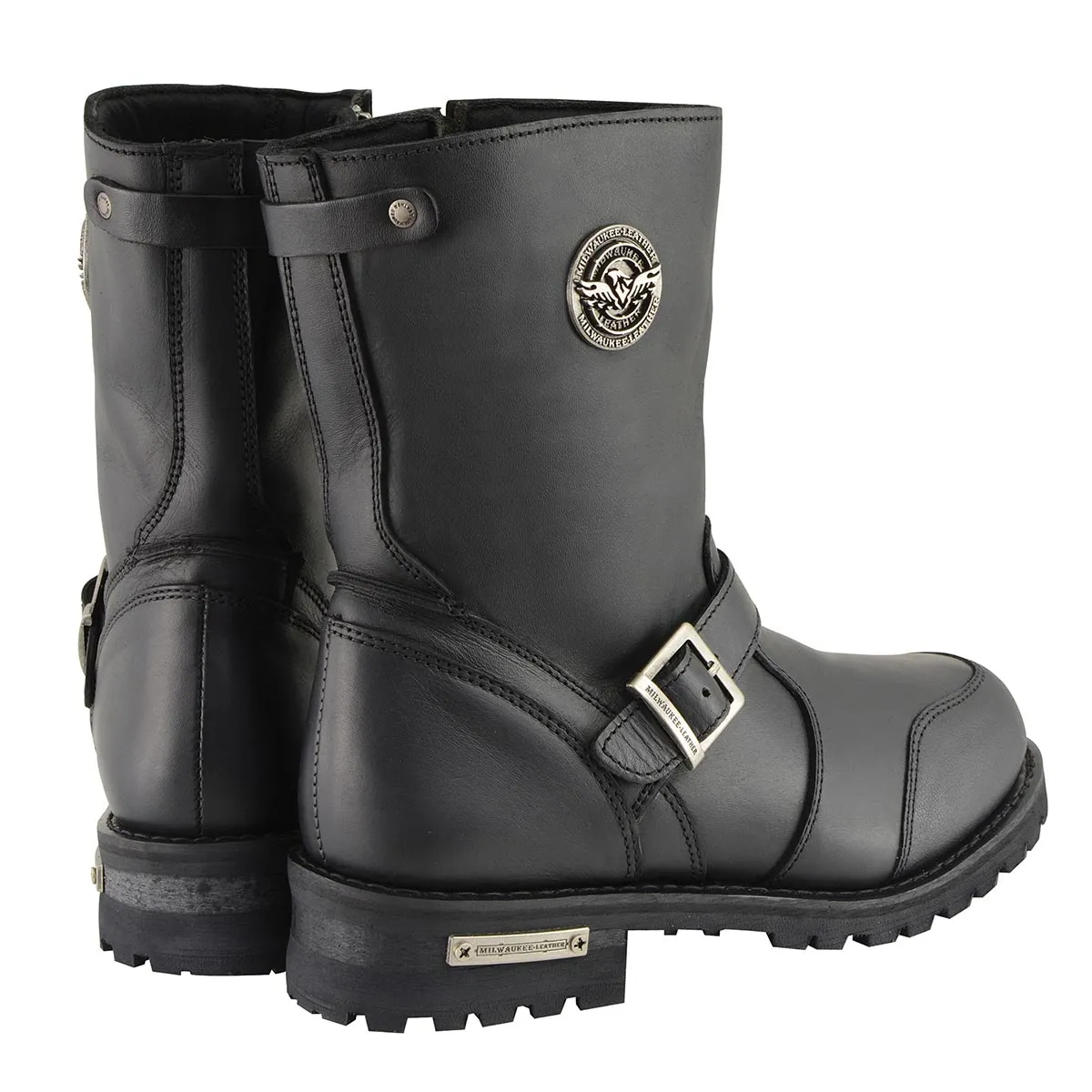 MBM9090 Men's 9-Inch Classic Black Engineer Motorcycle Boots with Gear Shift Guard