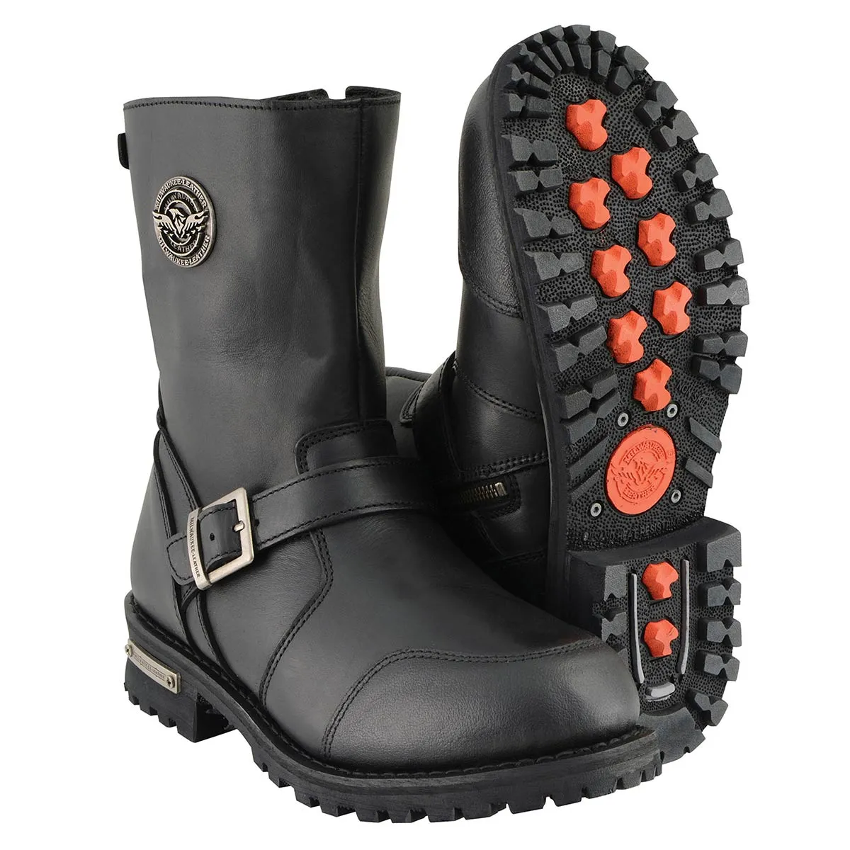 MBM9090 Men's 9-Inch Classic Black Engineer Motorcycle Boots with Gear Shift Guard
